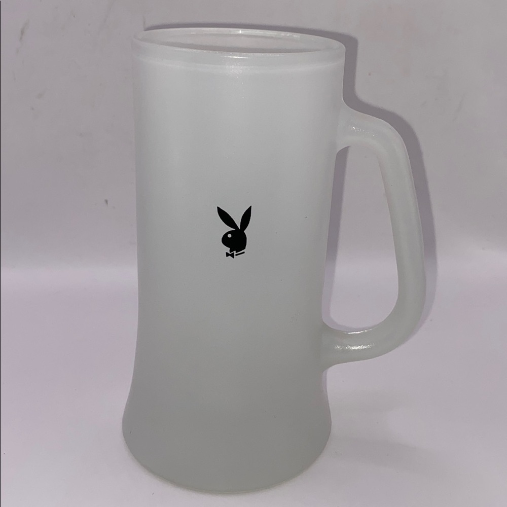 Vintage Playboy Bunny White Frosted Glass Beer Mug Stein Black Logo 70s